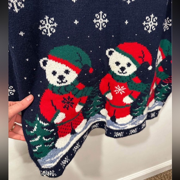 VTG Nutcracker Festive Teddy Bear Sweater Blue White Funky Hippie Boho Size L - Picture 4 of 6